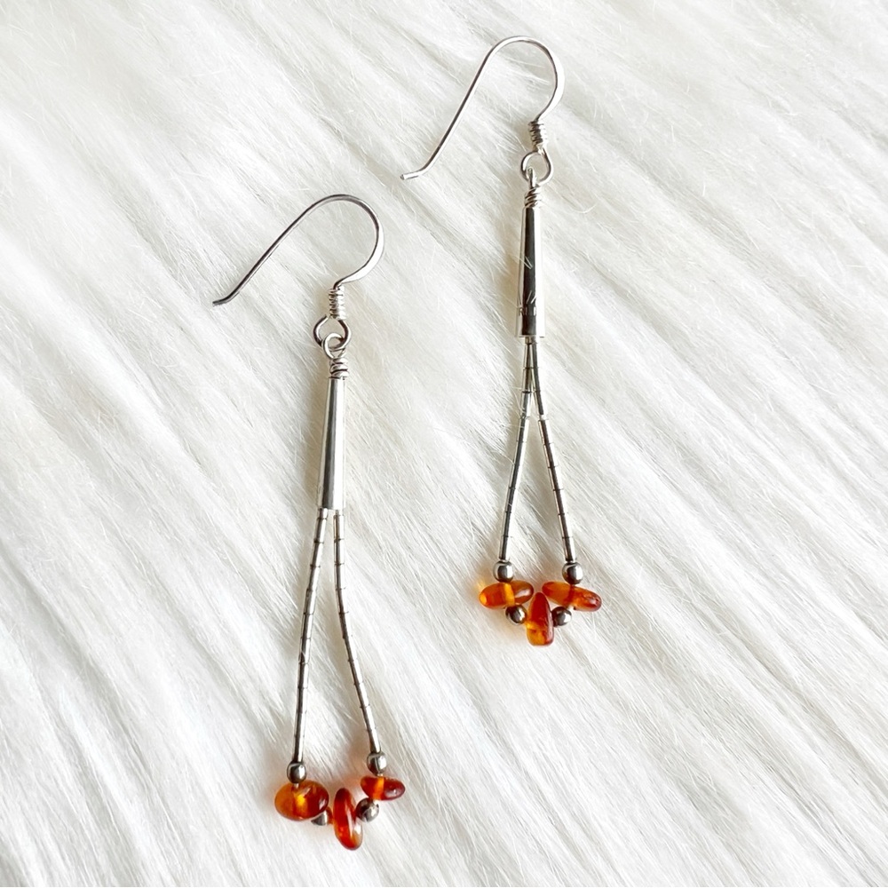 Vintage AMBER & STERLING SILVER Southwestern Earrings • Bohemian Retro Western